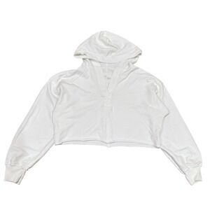 Aerie White Cropped Hoodie Pullover Long Sleeve V Neck Casual Athleisure Small S